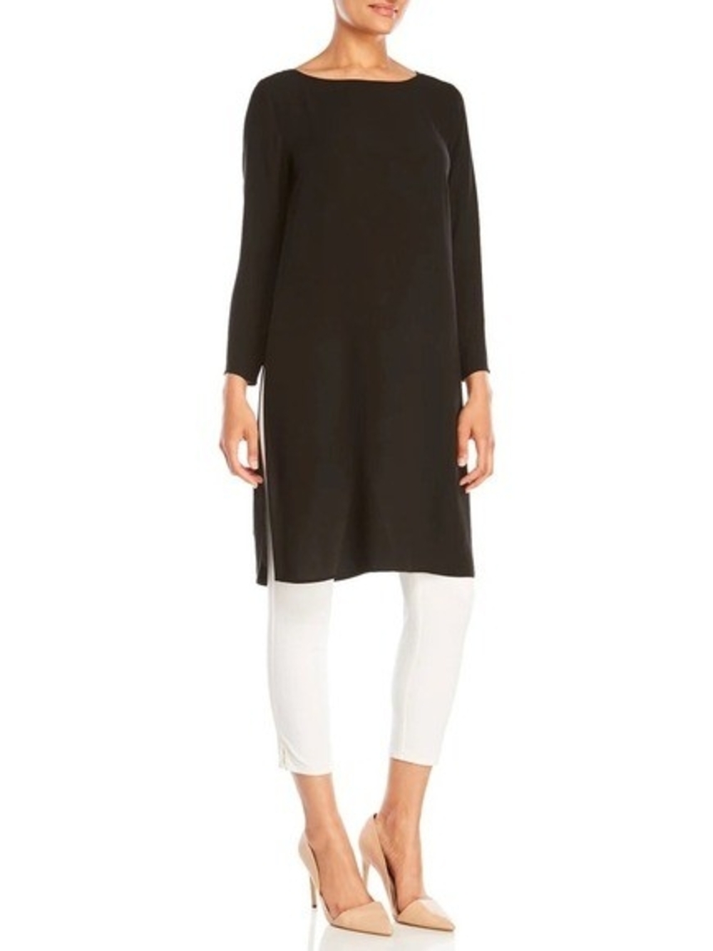 Eileen Fisher 100% Silk, Georgette Tunic W Side Flowy Slits, Large